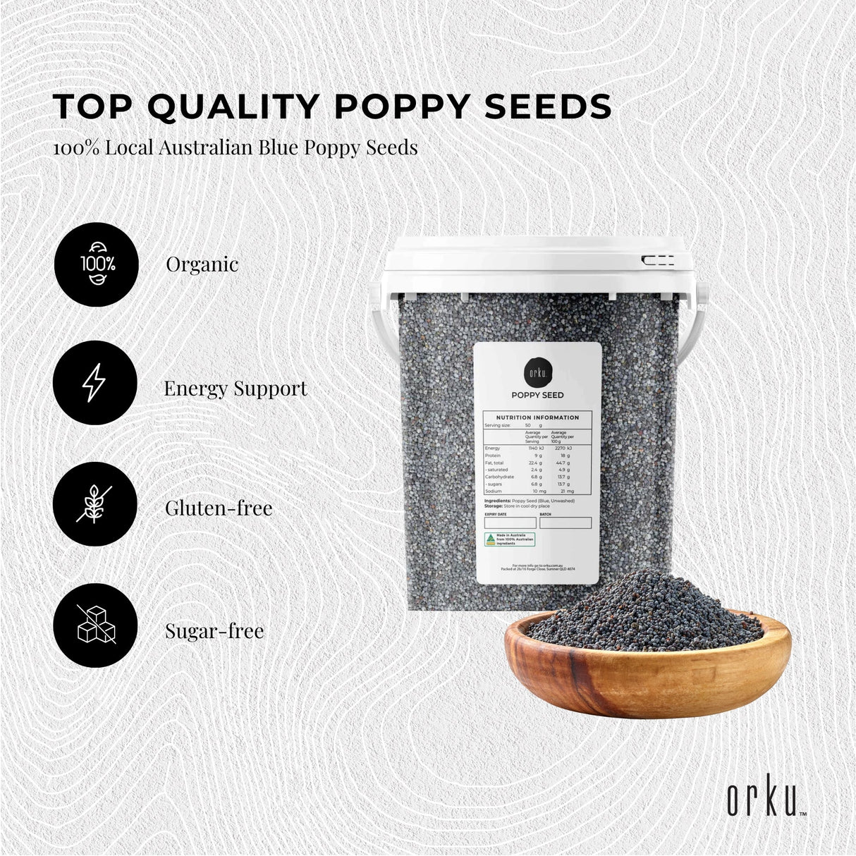 800g Poppy Seeds Bucket Blue Unwashed 100% Australian Food Cook Baking Mineral
