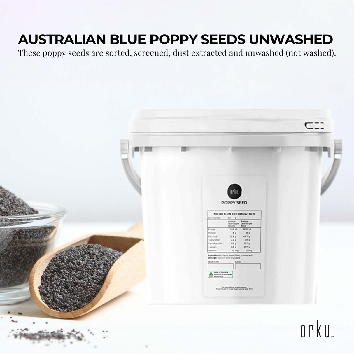 3.5Kg Poppy Seeds Bucket Blue Unwashed 100% Australian Food Cook Baking Mineral