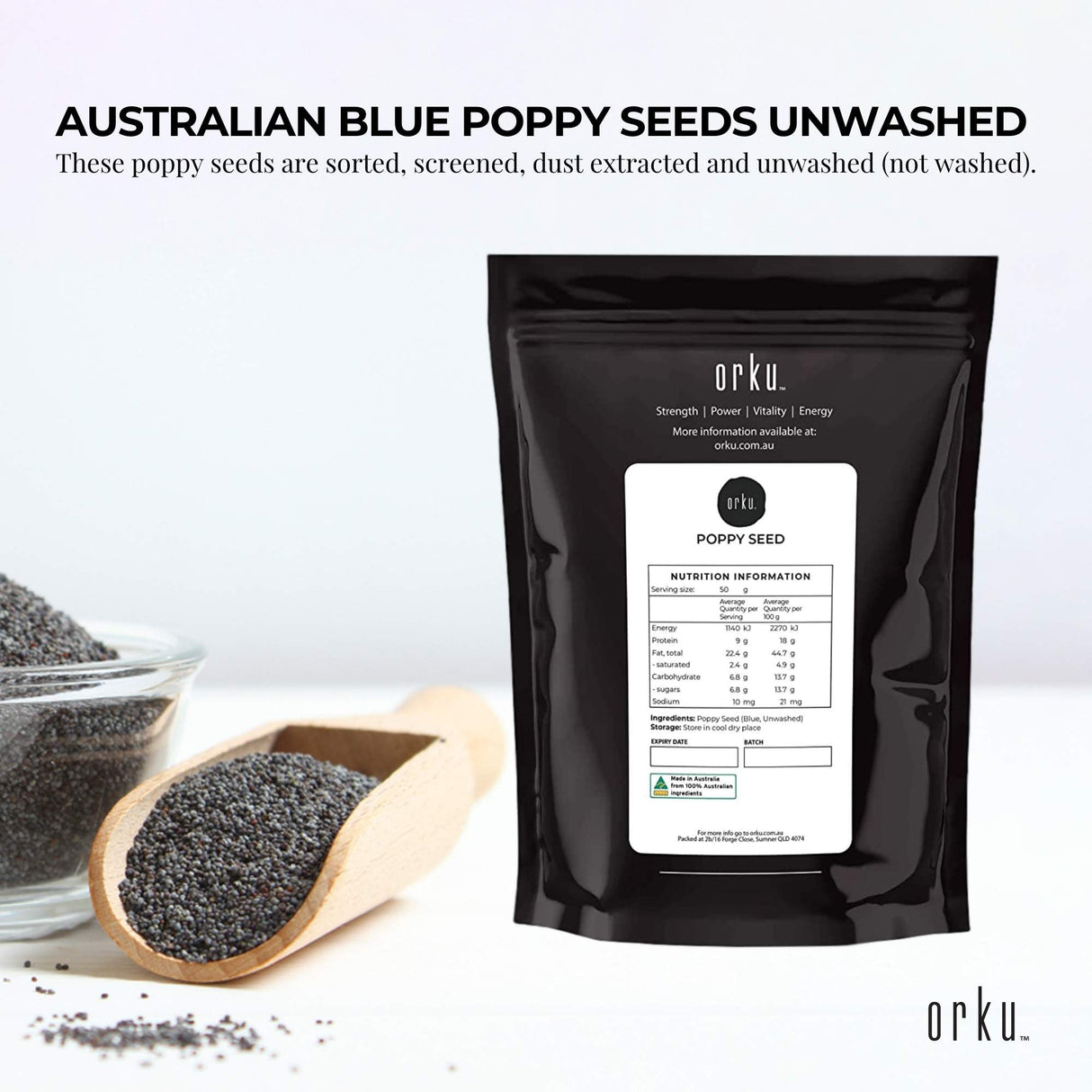 400g Poppy Seeds Pouch Blue Unwashed 100% Australian Food Baking Cooking Mineral