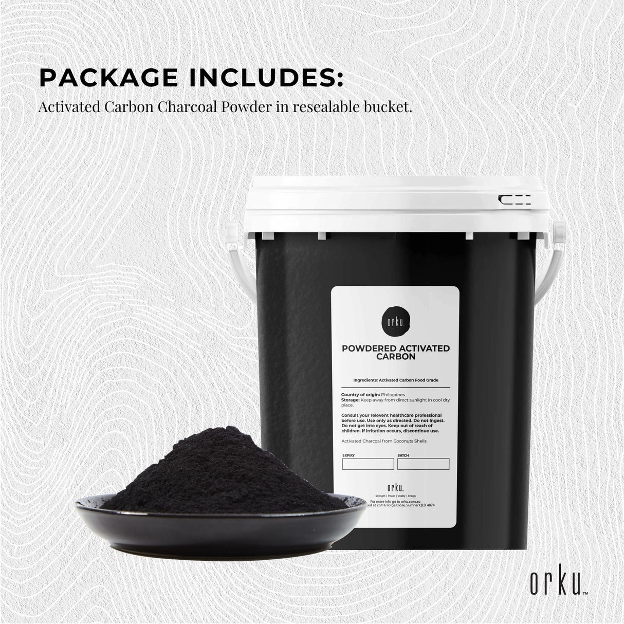 400g Activated Carbon Powder Coconut Charcoal Bucket - Teeth Whitening + Skin