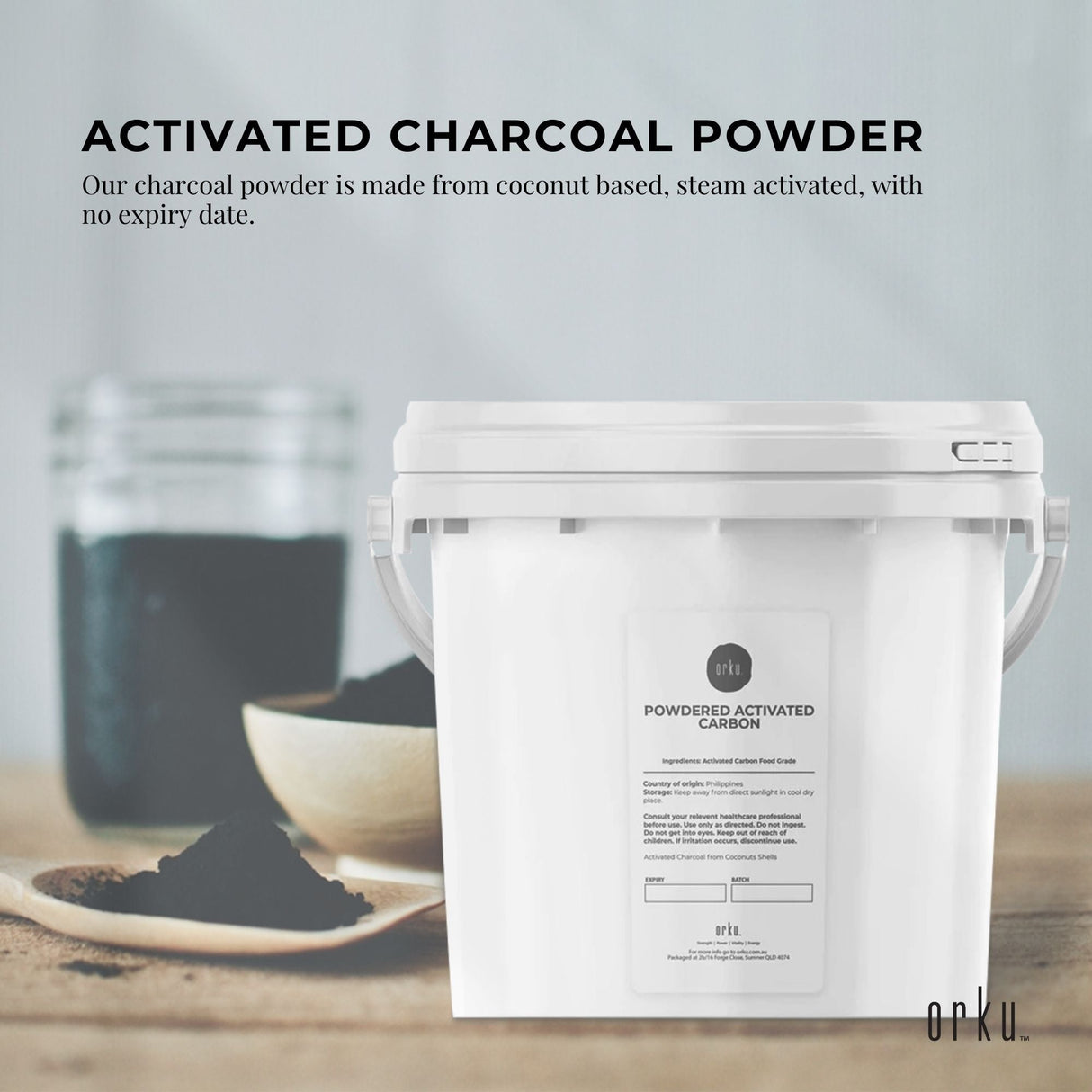 2.3Kg Activated Carbon Powder Coconut Charcoal Bucket - Teeth Whitening + Skin