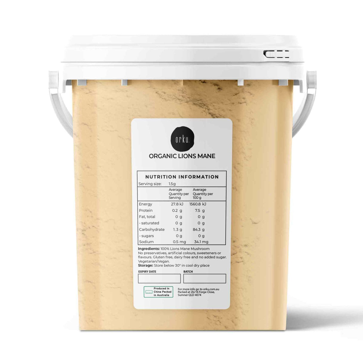 400g Organic Lions Mane Mushroom Powder Supplement - Hericium Erinaceus Bucket