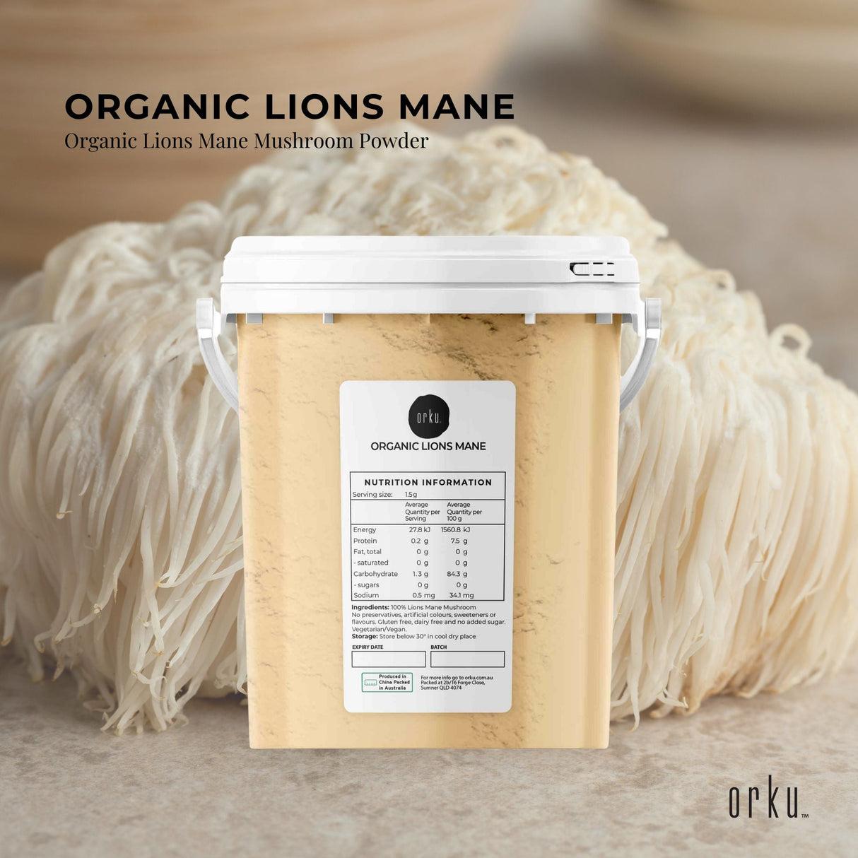 400g Organic Lions Mane Mushroom Powder Supplement - Hericium Erinaceus Bucket