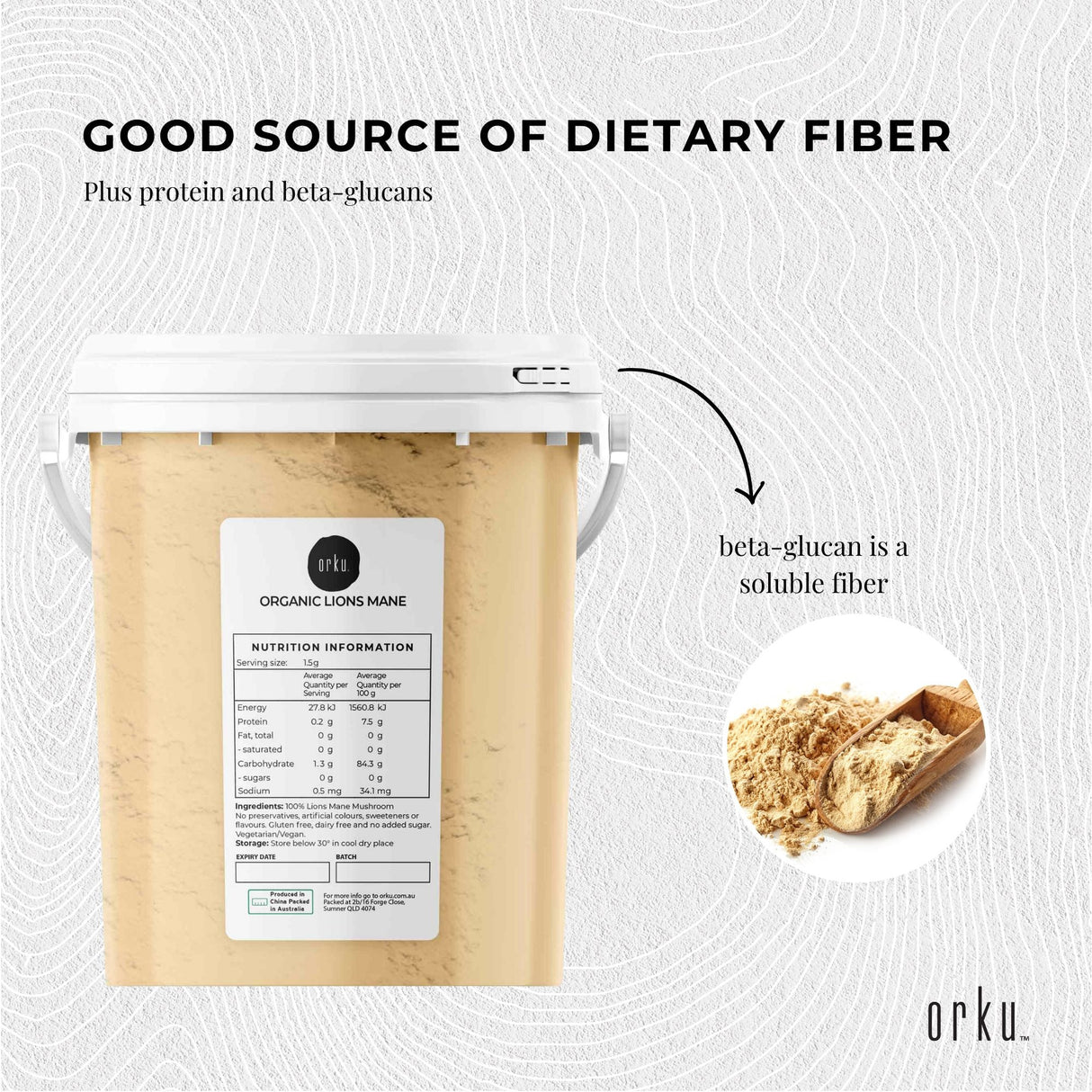 400g Organic Lions Mane Mushroom Powder Supplement - Hericium Erinaceus Bucket