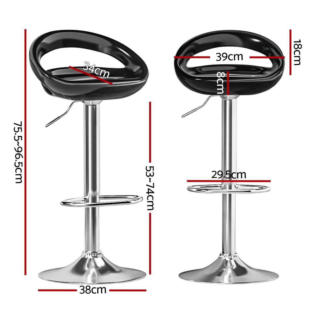 2x Bar Stools Gas Lift Plastic Seat Black