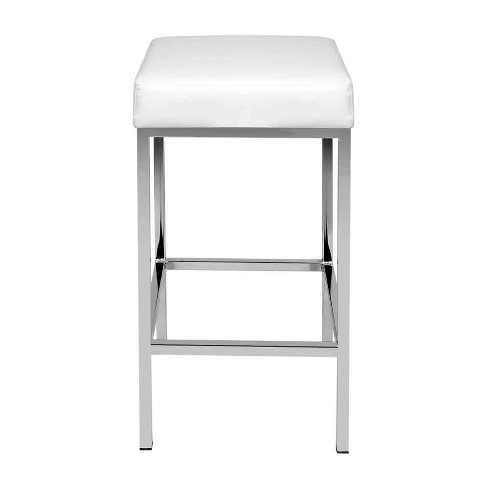2x Bar Stools Leather Padded Metal White