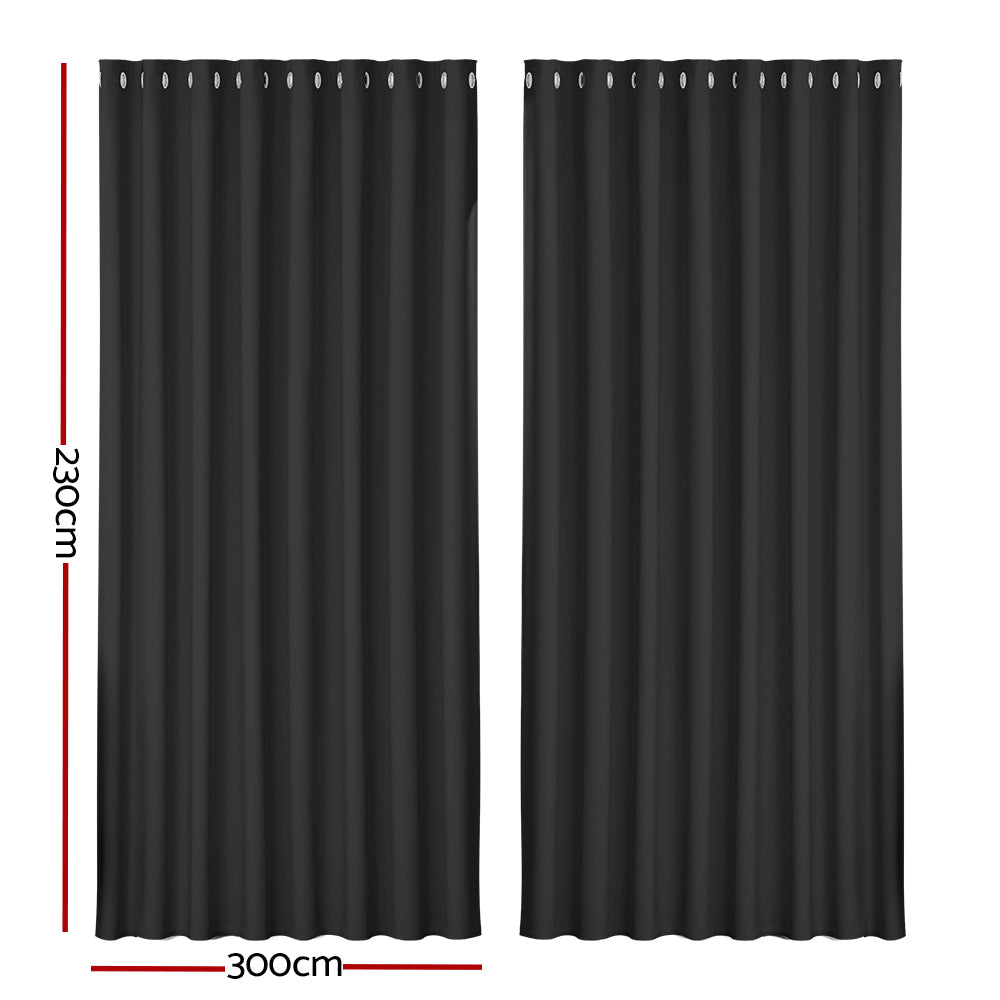 2X Blockout Curtains Eyelet 300x230cm Black