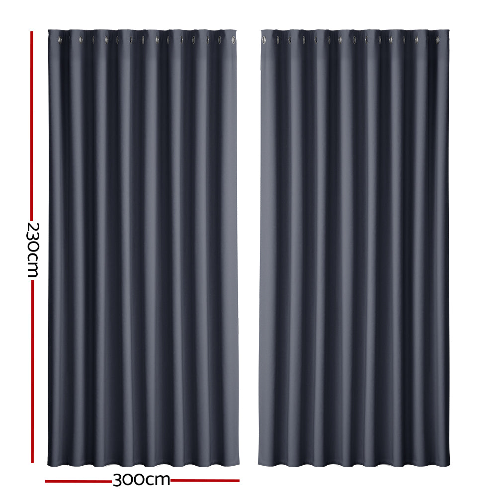 2X Blockout Curtains Eyelet 300x230cm Charcoal