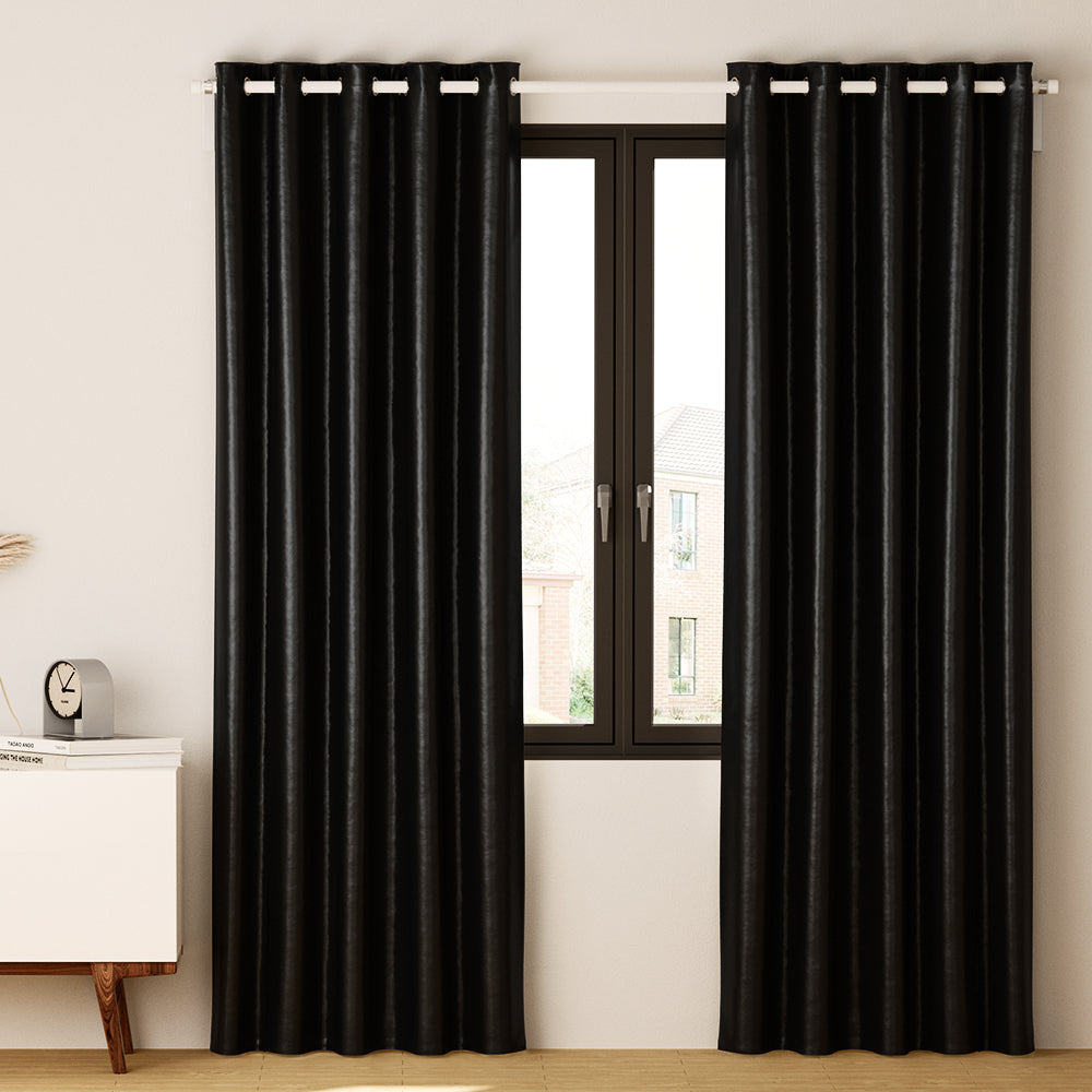 2X Blockout Curtains Eyelet 140x230cm Black Shine