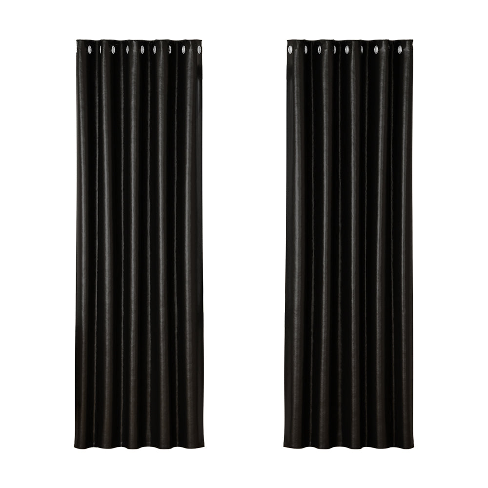 2X Blockout Curtains Eyelet 180x213cm Black Shine