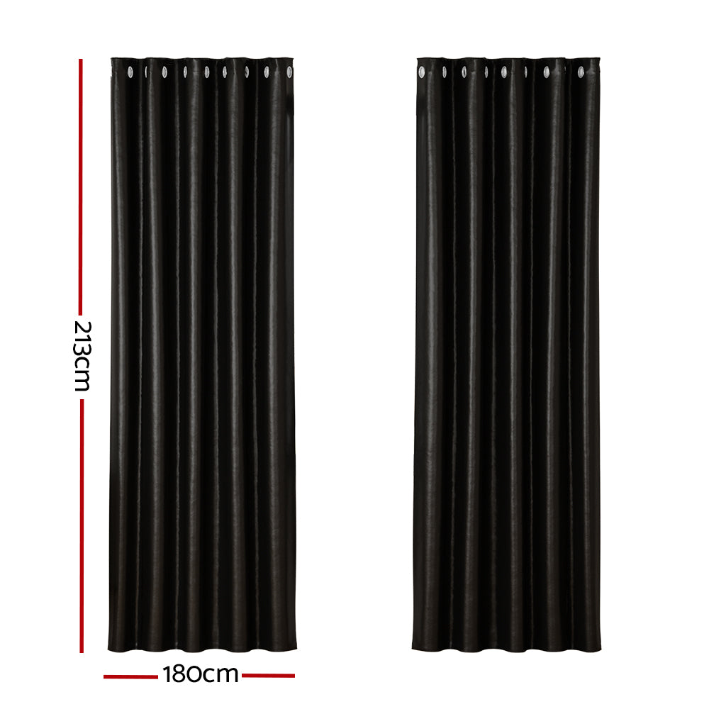 2X Blockout Curtains Eyelet 180x213cm Black Shine