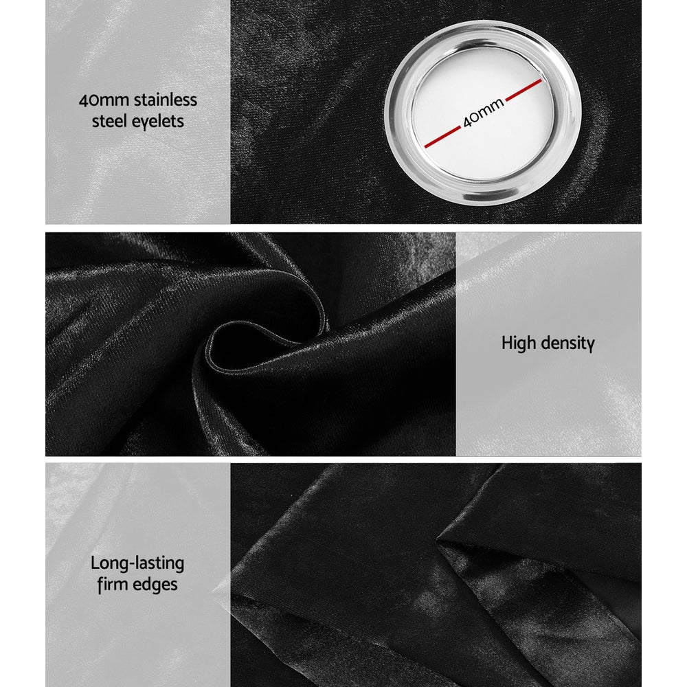 2X Blockout Curtains Eyelet 180x213cm Black Shine