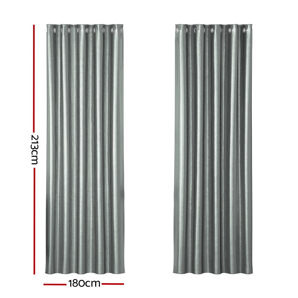 2X Blockout Curtains Eyelet 180x213cm Grey Shine