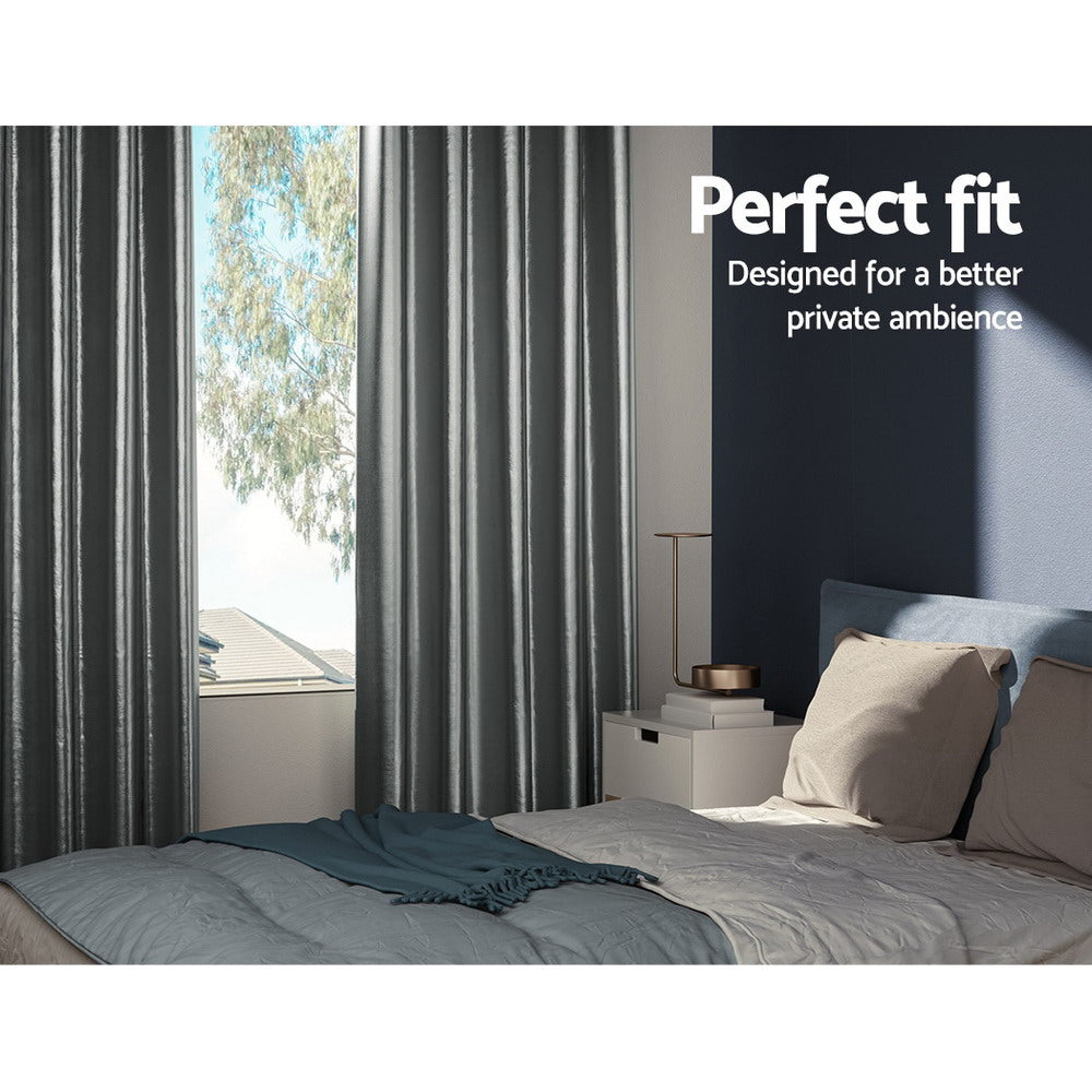 2X Blockout Curtains Eyelet 240x230cm Grey Shine