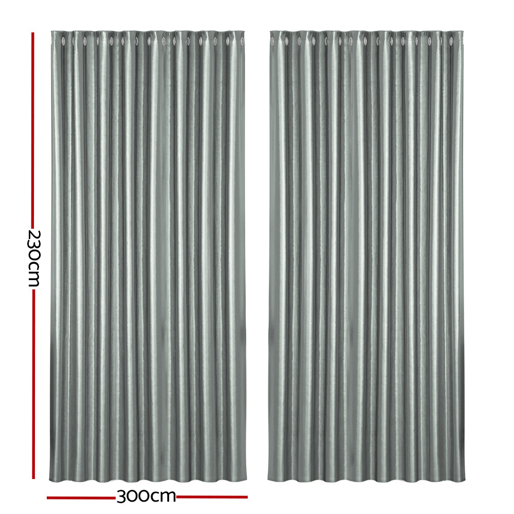 2X Blockout Curtains Eyelet 300x230cm Grey Shine