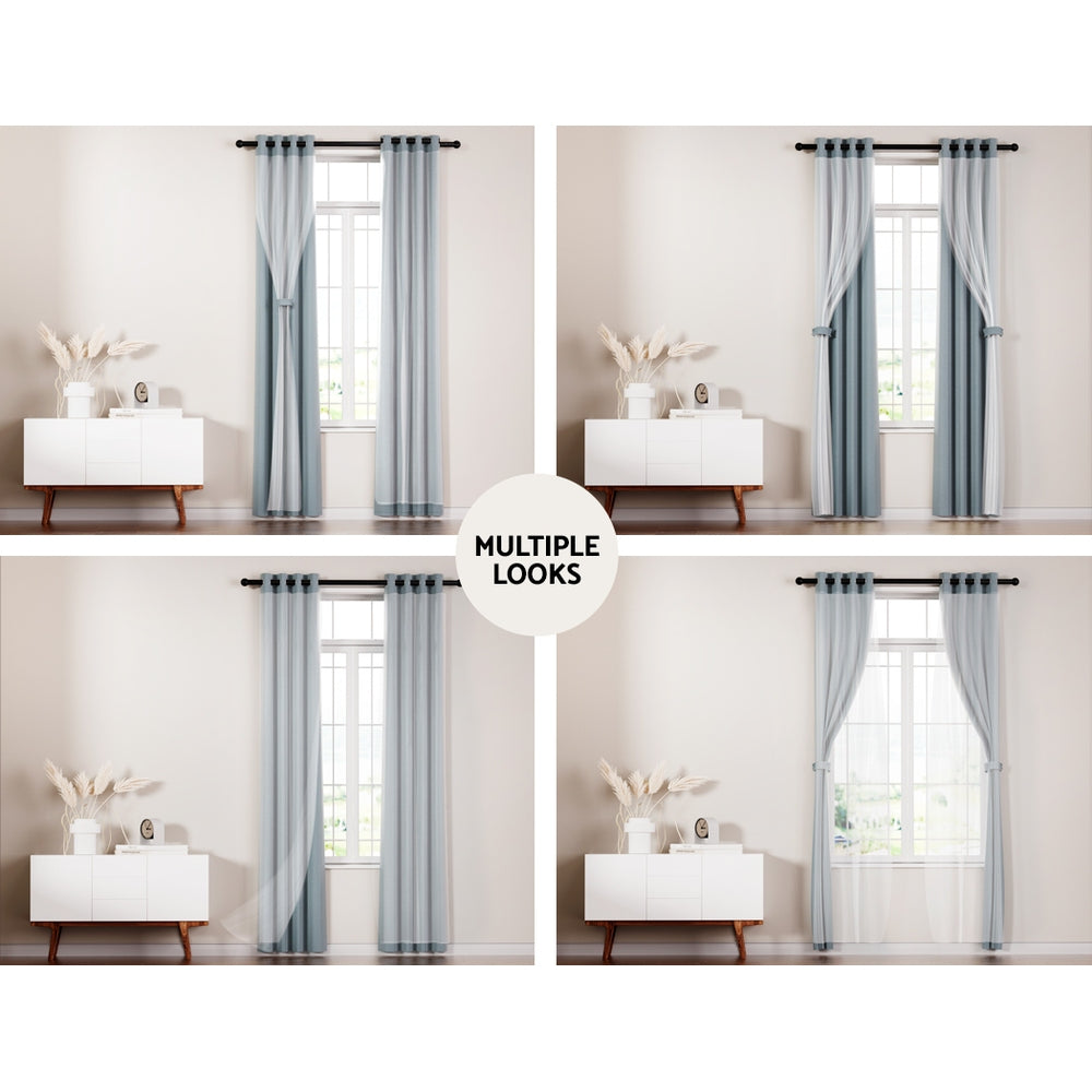 2X 132x160cm Blockout Sheer Curtains Light Grey