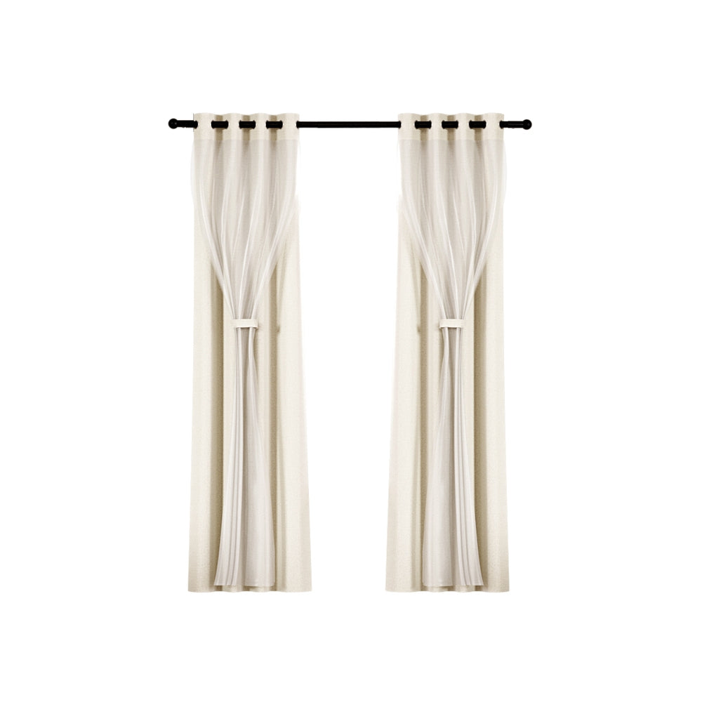 2X 132x274cm Blockout Sheer Curtains Beige