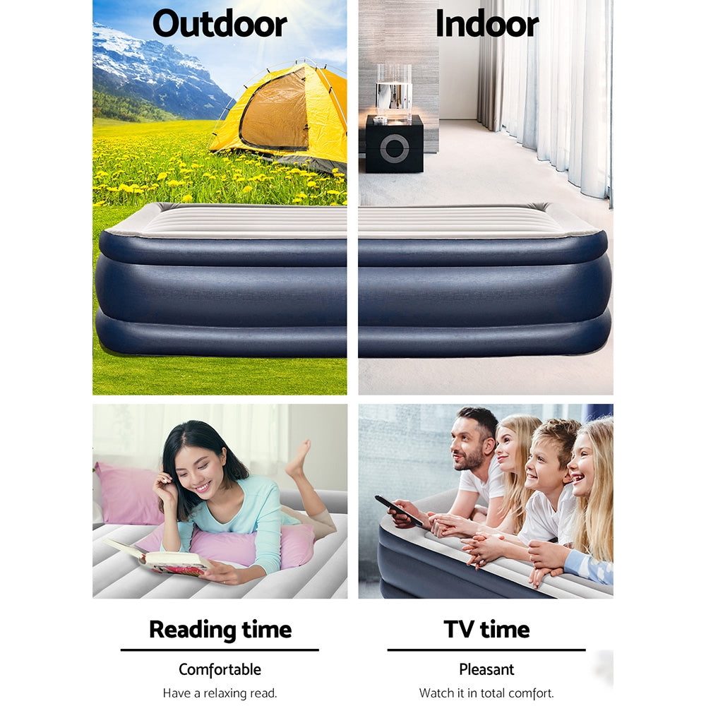 Air Mattress Queen Inflatable Bed 46cm Airbed Blue