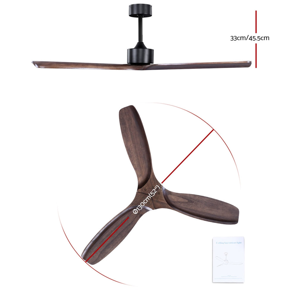 52'' Ceiling Fan AC Motor 3 Blades w/Remote - Dark Wood