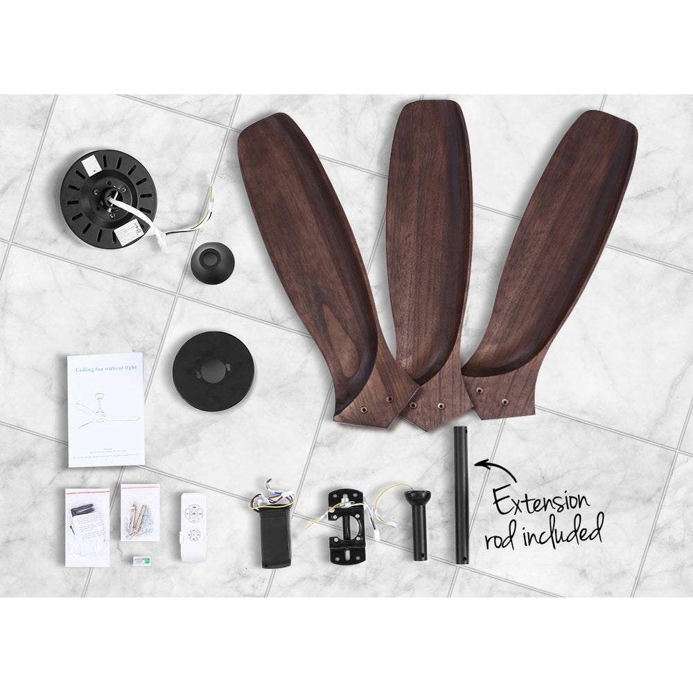 52'' Ceiling Fan AC Motor 3 Blades w/Remote - Dark Wood