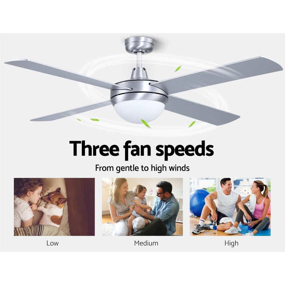 52'' Ceiling Fan AC Motor w/Light w/Remote - Silver