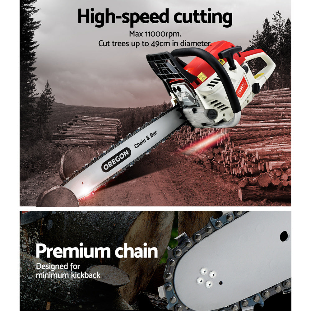 Chainsaw Petrol 52CC 20" Oregon Bar Commercial E-Start Pruning Chain Saw, Chainsaw Petrol 88CC 24" Oregon Bar Commercial E-Start Pruning Chain Saw