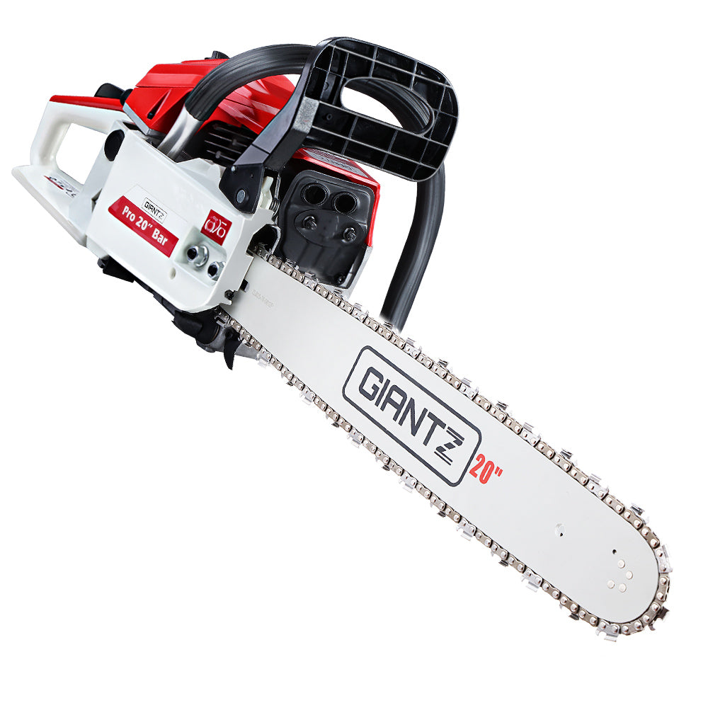 Chainsaw Petrol 52CC 20" Bar Commercial E-Start Pruning Chain Saw White, Chainsaw Petrol 52CC 20" Bar Commercial E-Start Pruning Chain Saw White