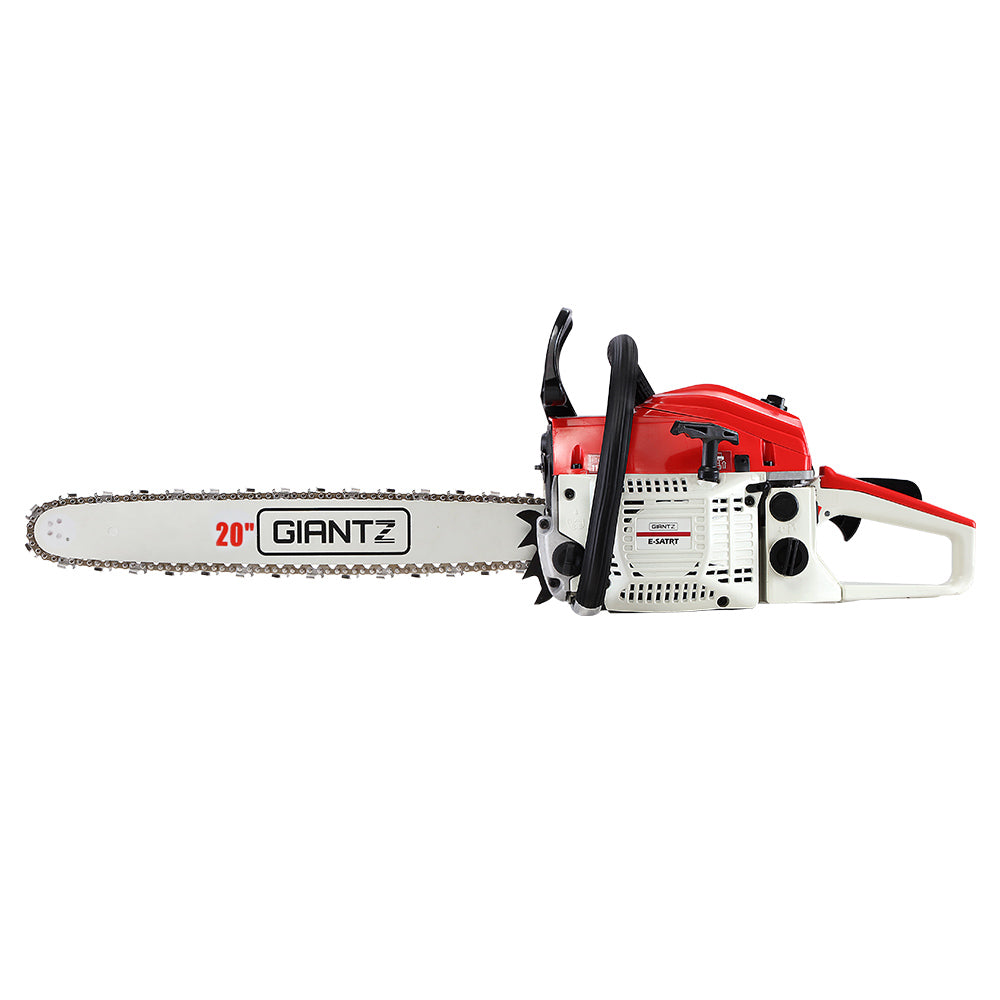 Chainsaw Petrol 52CC 20" Bar Commercial E-Start Pruning Chain Saw White, Chainsaw Petrol 52CC 20" Bar Commercial E-Start Pruning Chain Saw White