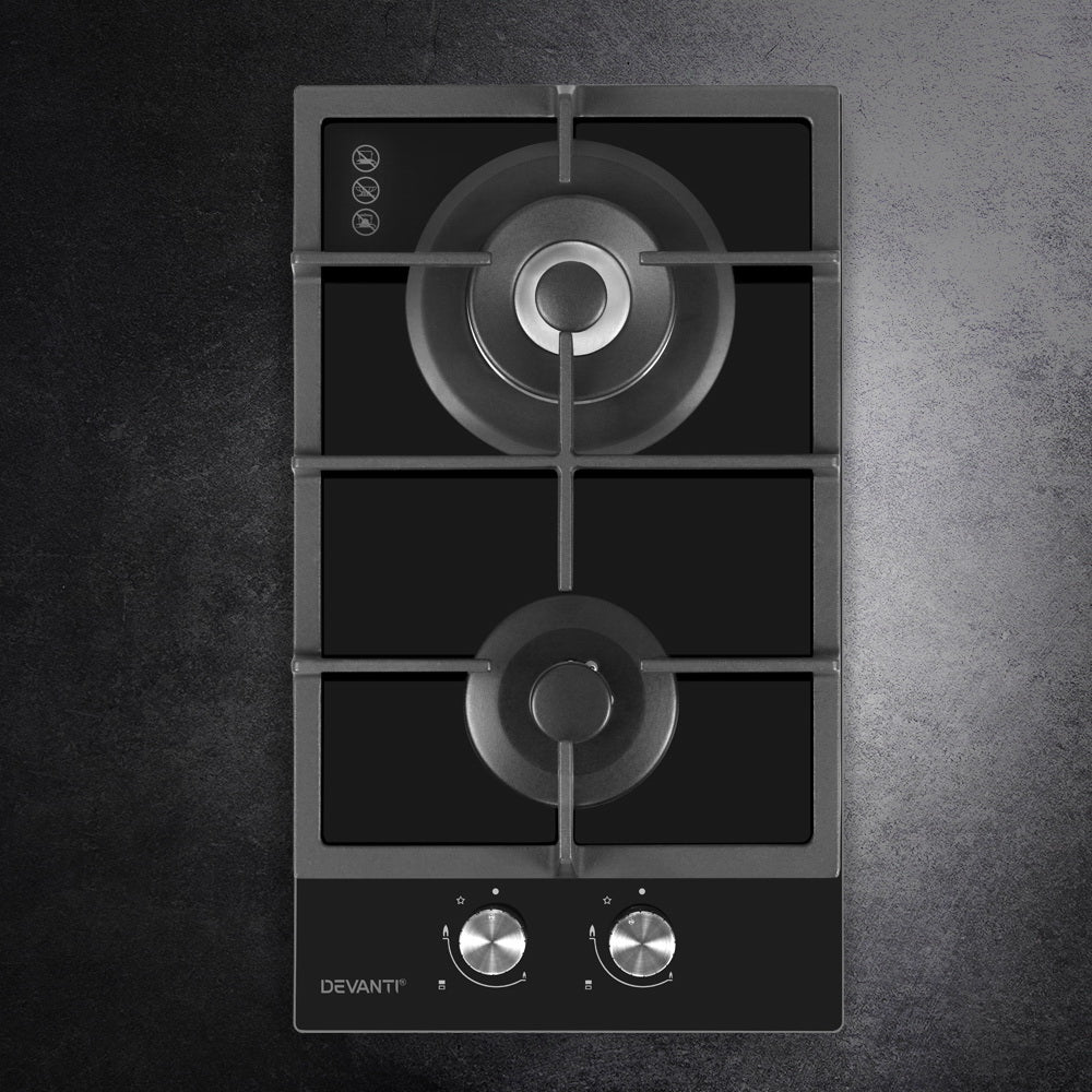 Gas Cooktop 30cm 2 Burner Black
