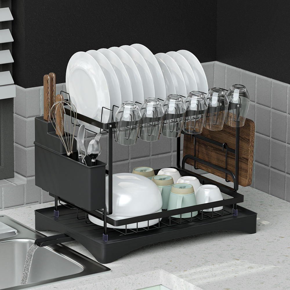 Dish Rack Expandable Drying Drainer Cutlery Holder Tray Kitchen 2 Tiers