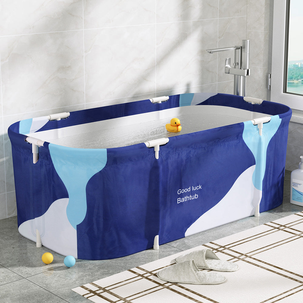 Foldable Bathtub PVC Spa Bucket Inflatable Cushion 134x65cm Navy Blue