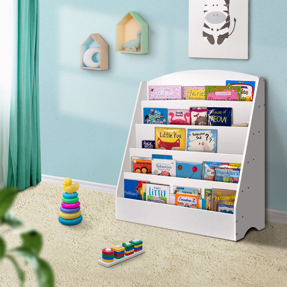 5 Tiers Kids Bookshelf Magazine Shelf Organiser Bookcase Display Rack White