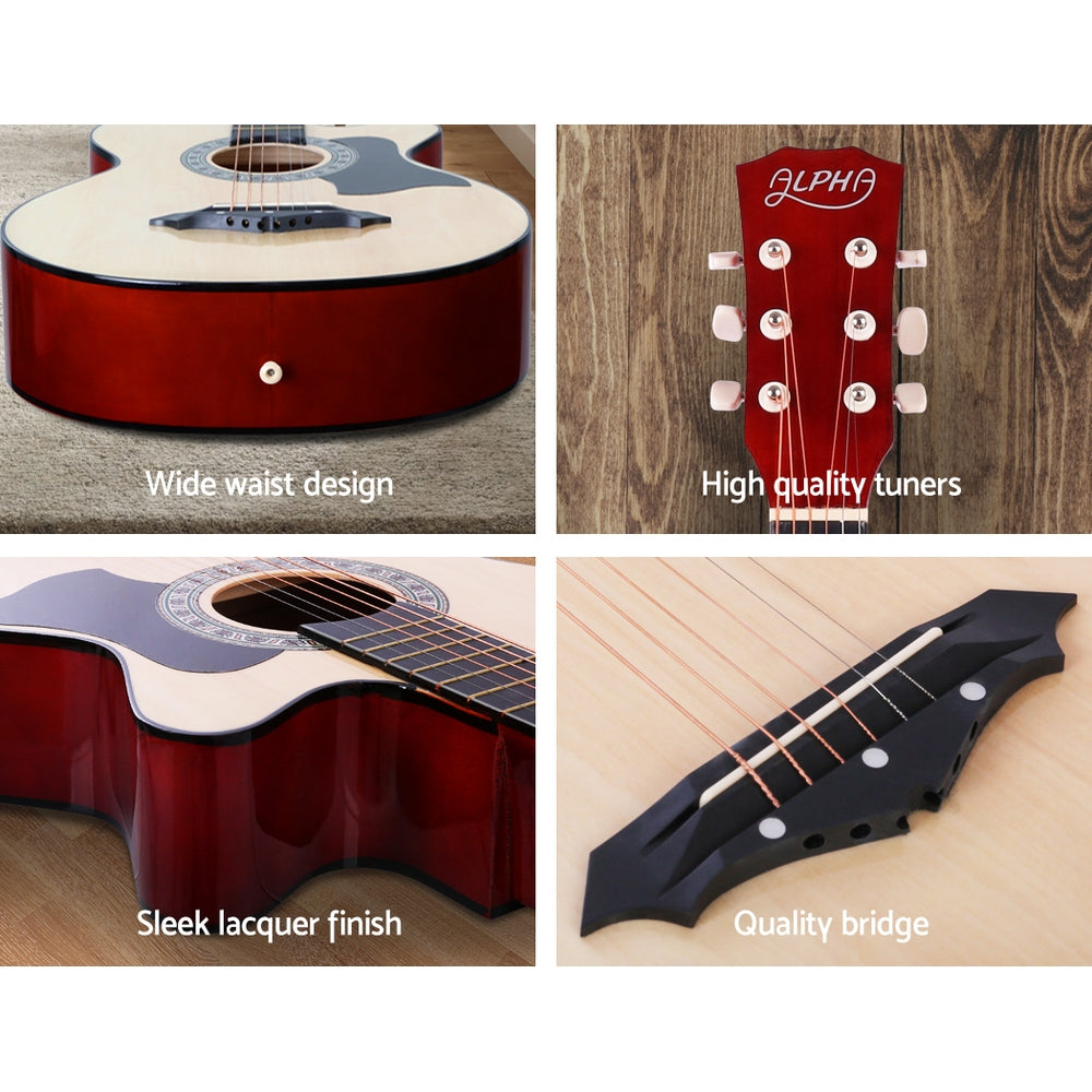 38 Inch Acoustic Guitar Wooden Body Steel String Full Size Cutaway Wood
