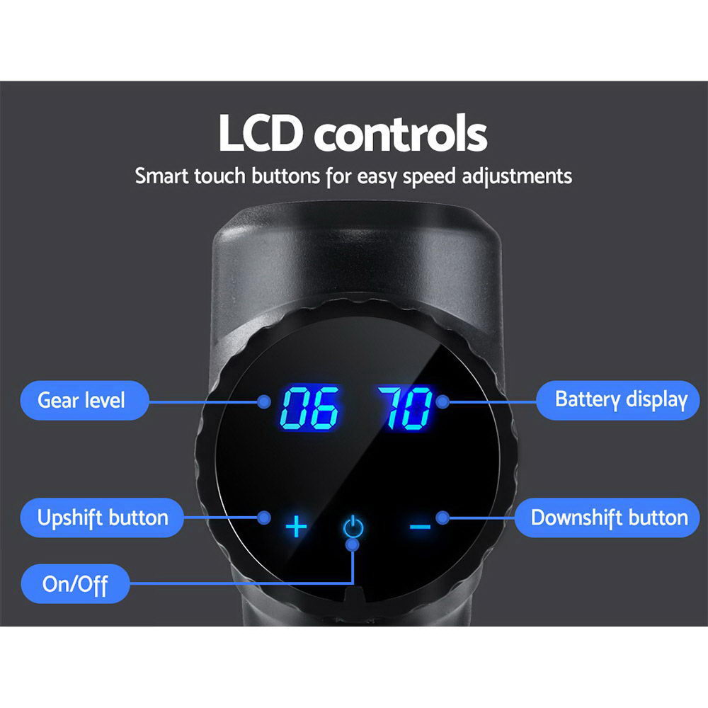 Massage Gun 30 Speed 6 Heads Vibration Muscle Massager Chargeable Black