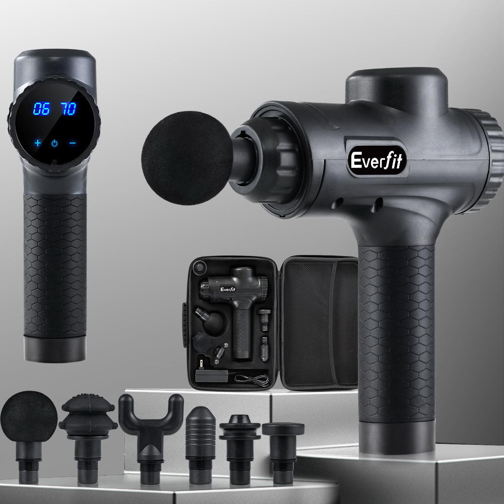 Massage Gun 30 Speed 6 Heads Vibration Muscle Massager Chargeable Black