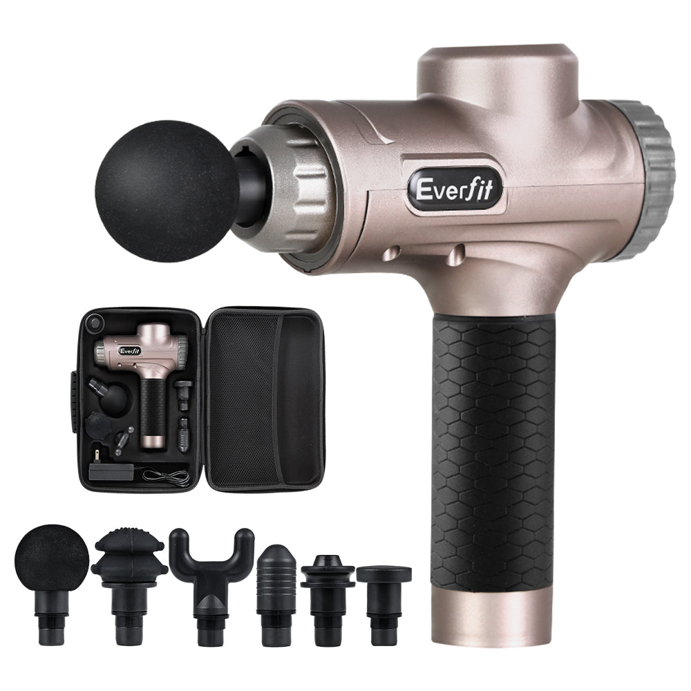 Massage Gun 30 Speed 6 Heads Vibration Muscle Massager Chargeable Gold