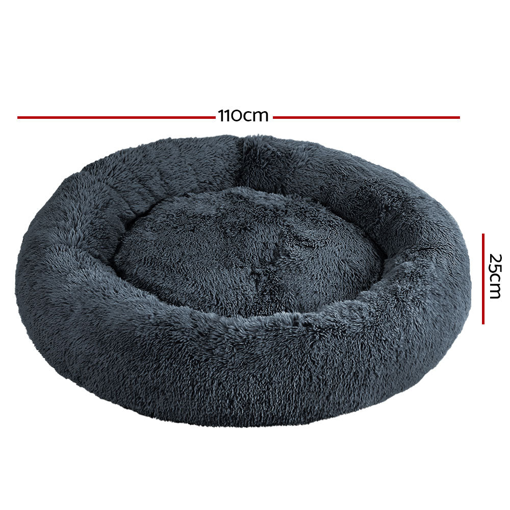 Pet Bed Dog Cat 110cm Calming Extra Large Soft Plush Dark Grey