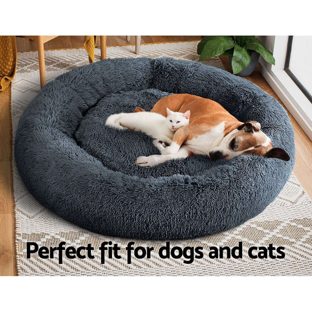 Pet Bed Dog Cat 110cm Calming Extra Large Soft Plush Dark Grey
