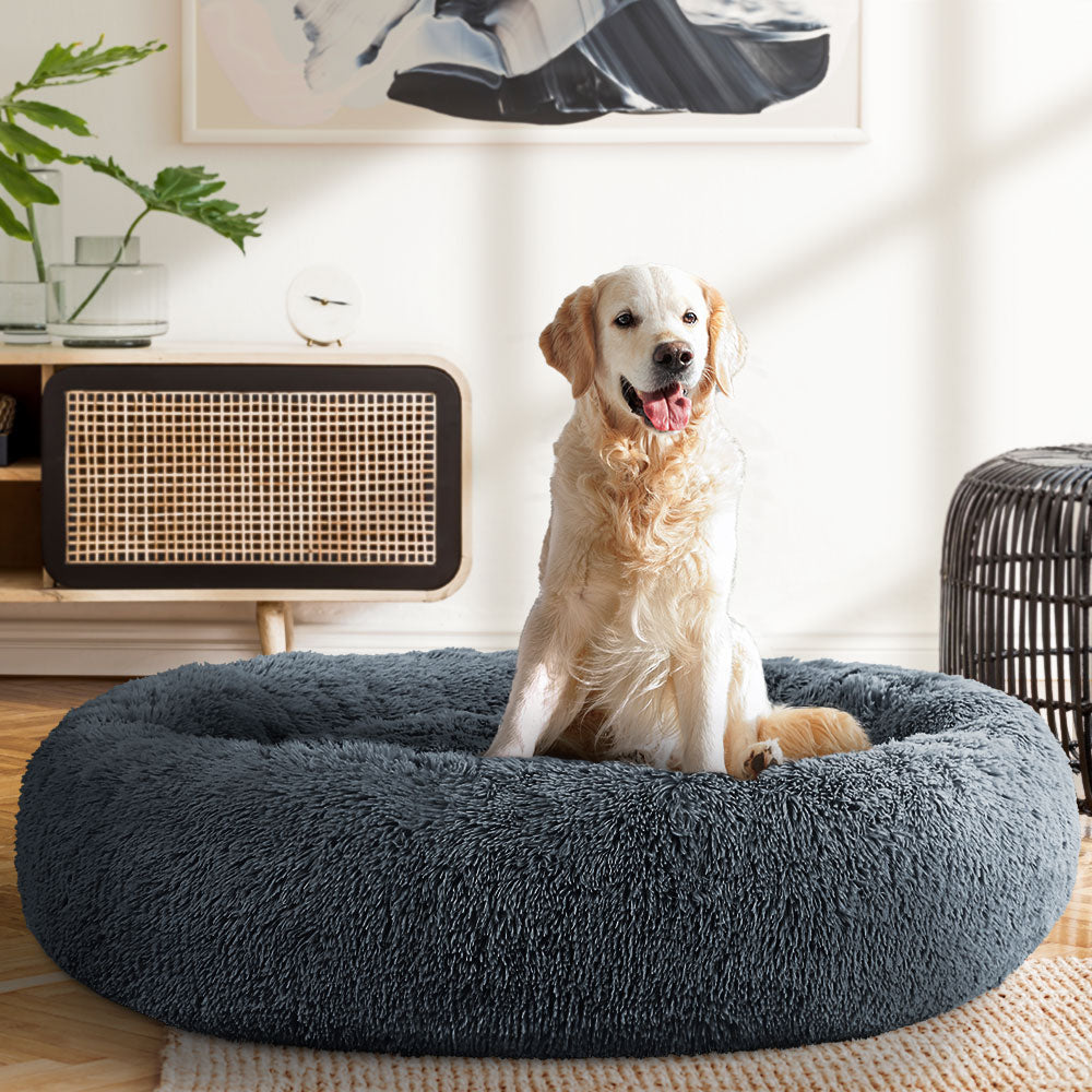 Pet Bed Dog Cat 110cm Calming Extra Large Soft Plush Dark Grey