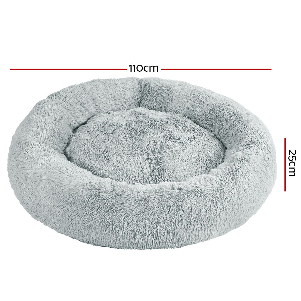 Pet Bed Dog Cat 110cm Calming Extra Large Soft Plush Light Grey