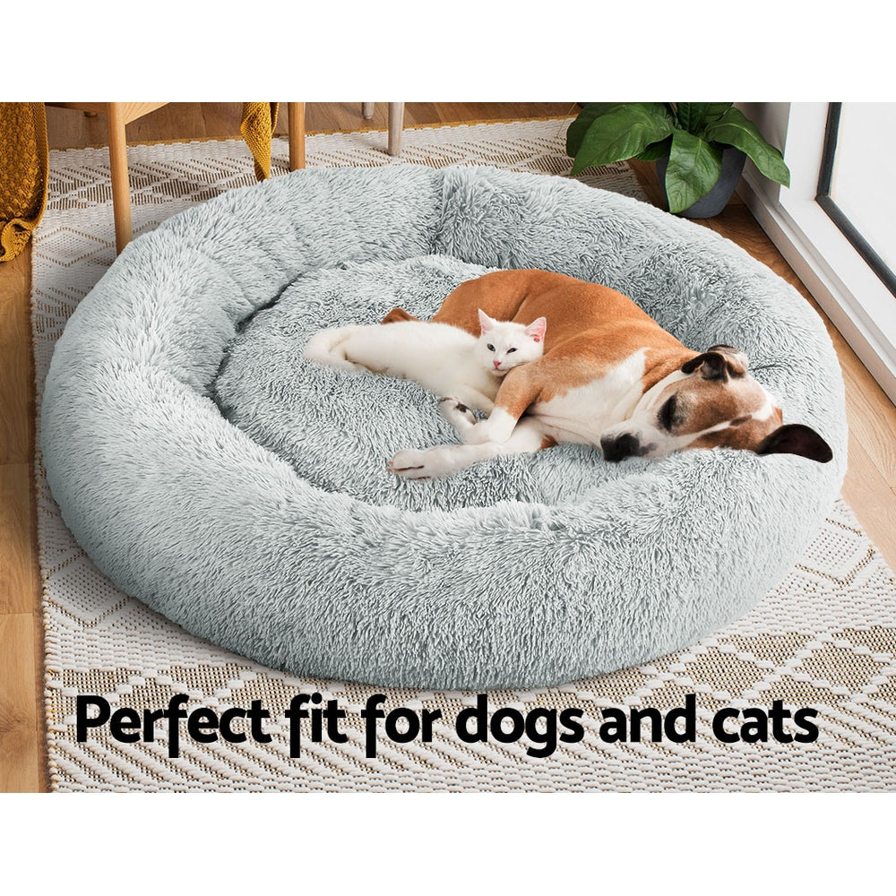 Pet Bed Dog Cat 110cm Calming Extra Large Soft Plush Light Grey