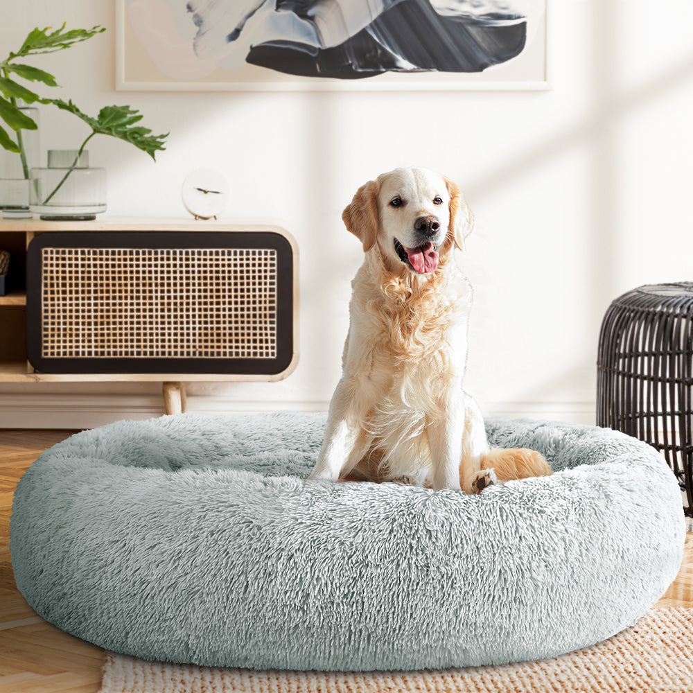 Pet Bed Dog Cat 110cm Calming Extra Large Soft Plush Light Grey