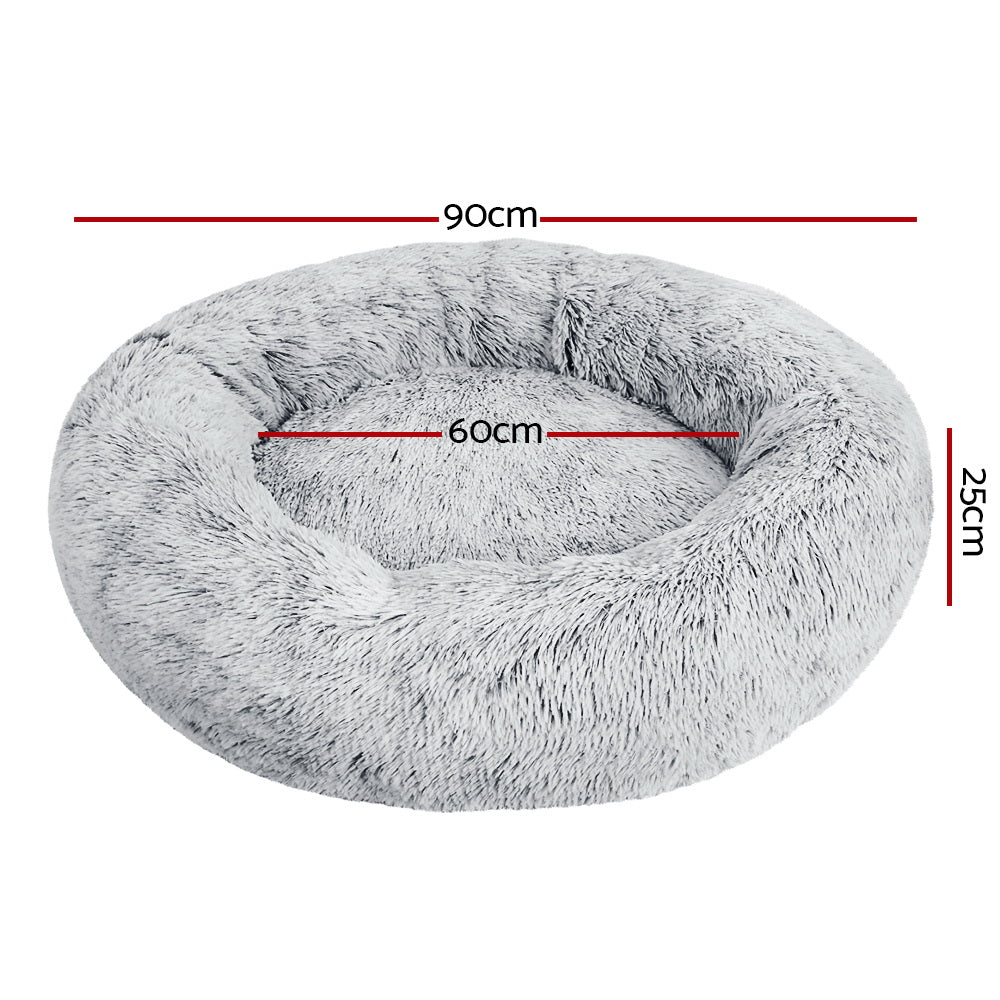 Pet Bed Dog Cat 90cm Large Calming Soft Plush Charcoal