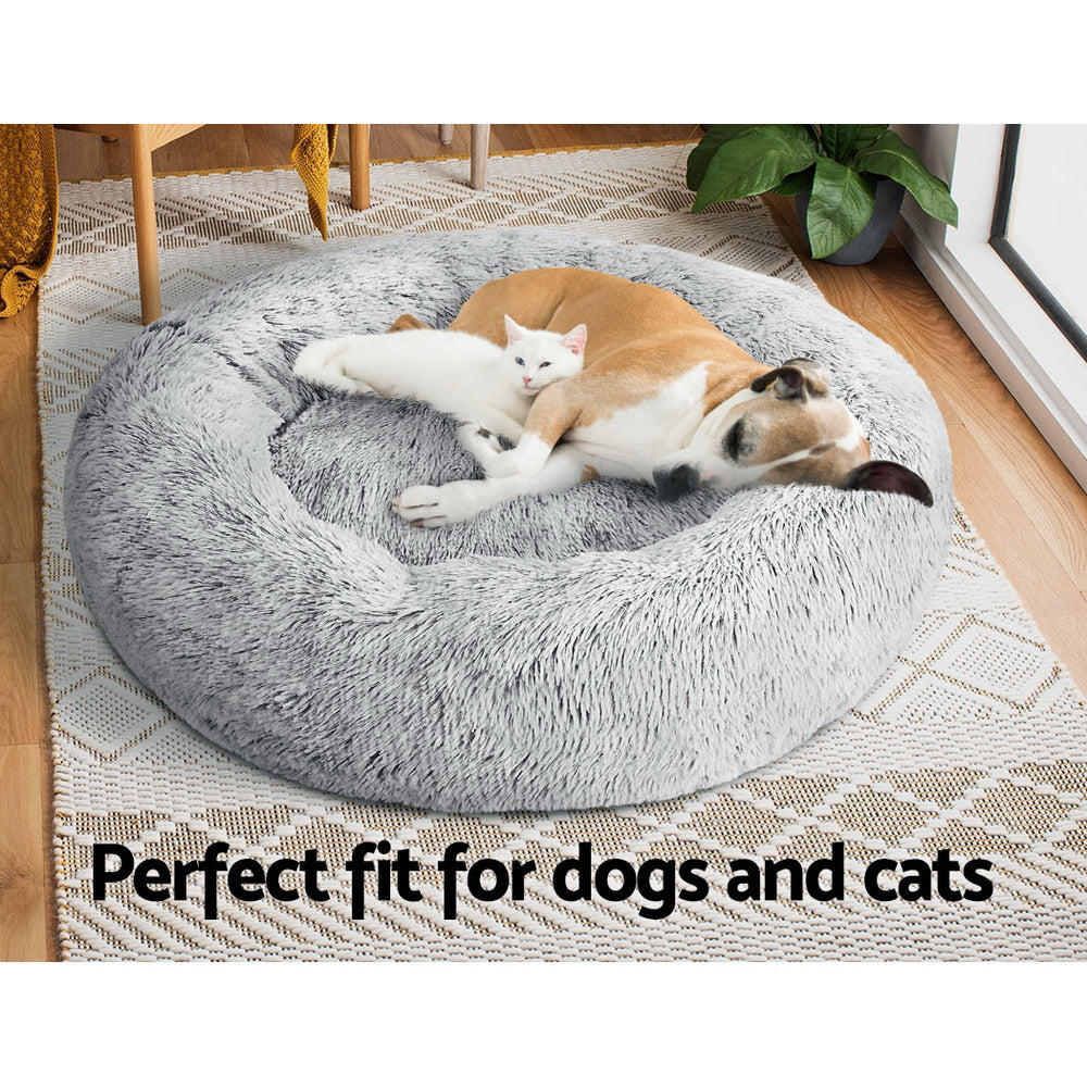 Pet Bed Dog Cat 90cm Large Calming Soft Plush Charcoal