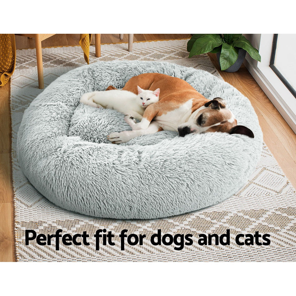 Pet Bed Dog Cat 90cm Large Calming Soft Plush Light Grey