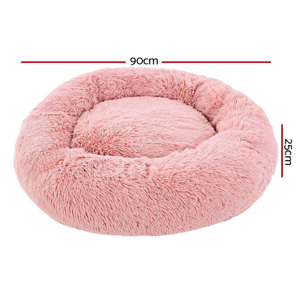 Pet Bed Dog Cat 90cm Large Calming Soft Plush Pink