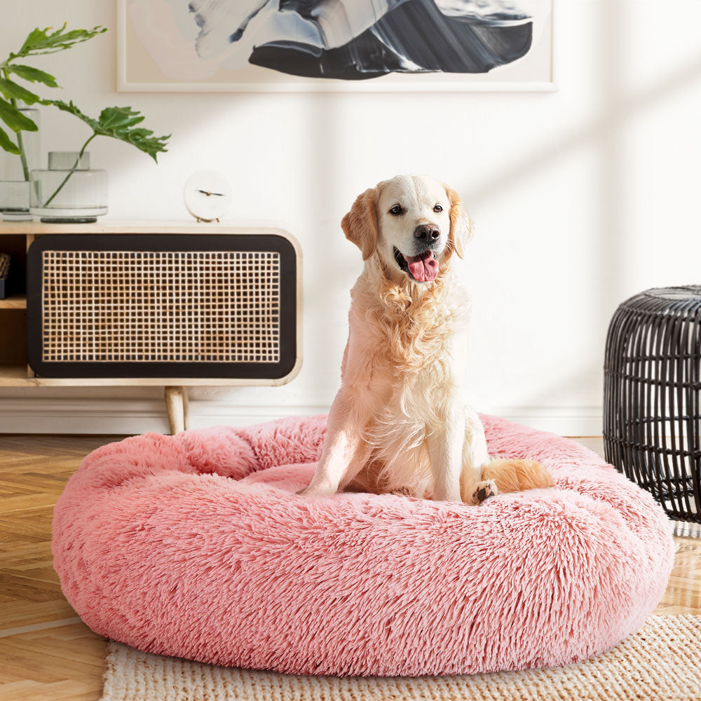 Pet Bed Dog Cat 90cm Large Calming Soft Plush Pink