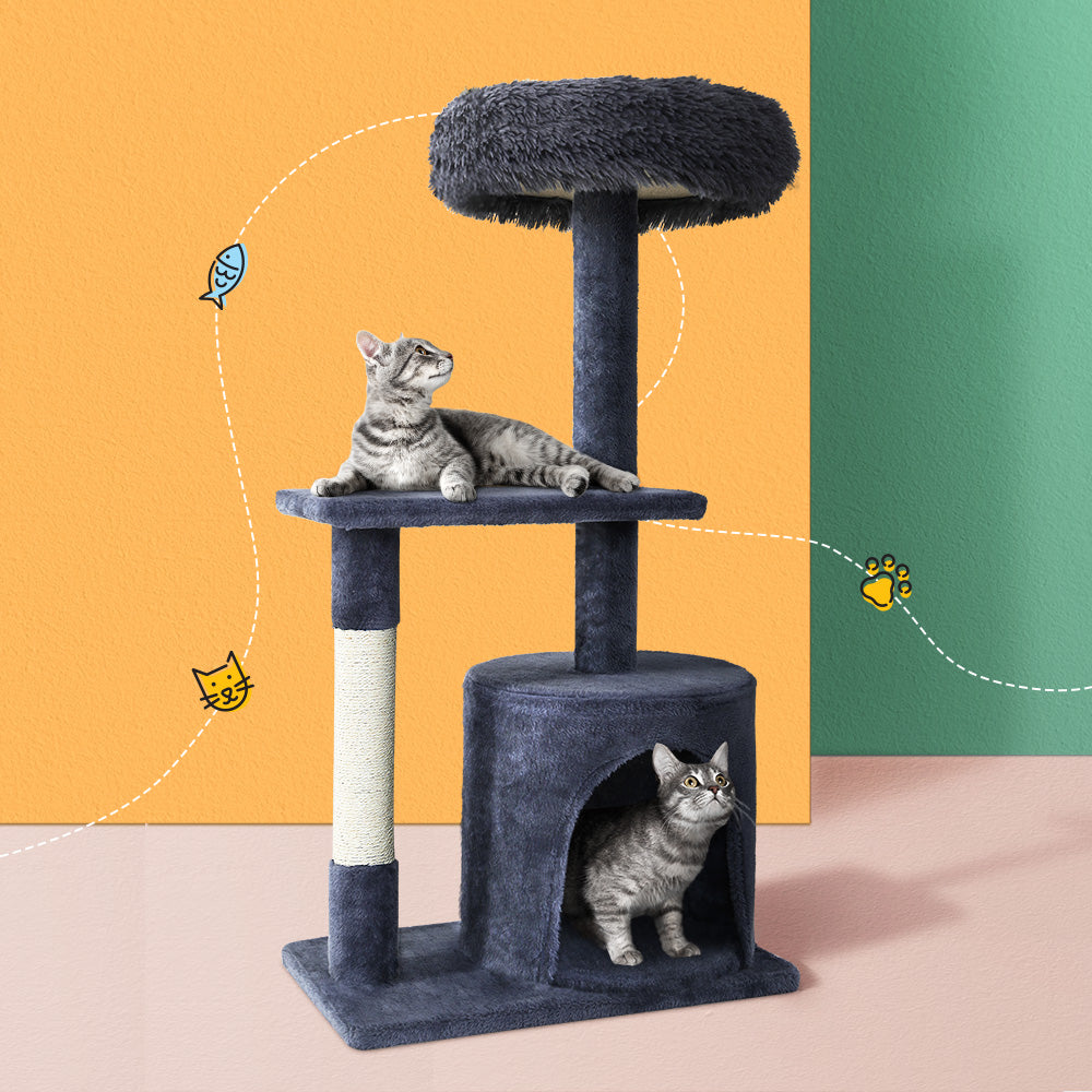 Cat Tree 94cm Scratching Post Tower Scratcher Condo House Wood Trees Grey