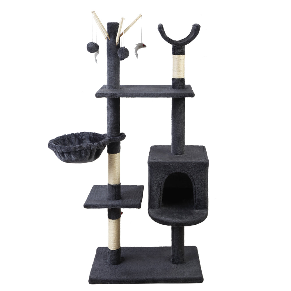Cat Tree 140cm Tower Scratching Post Scratcher Trees Toys Condo Bed Grey
