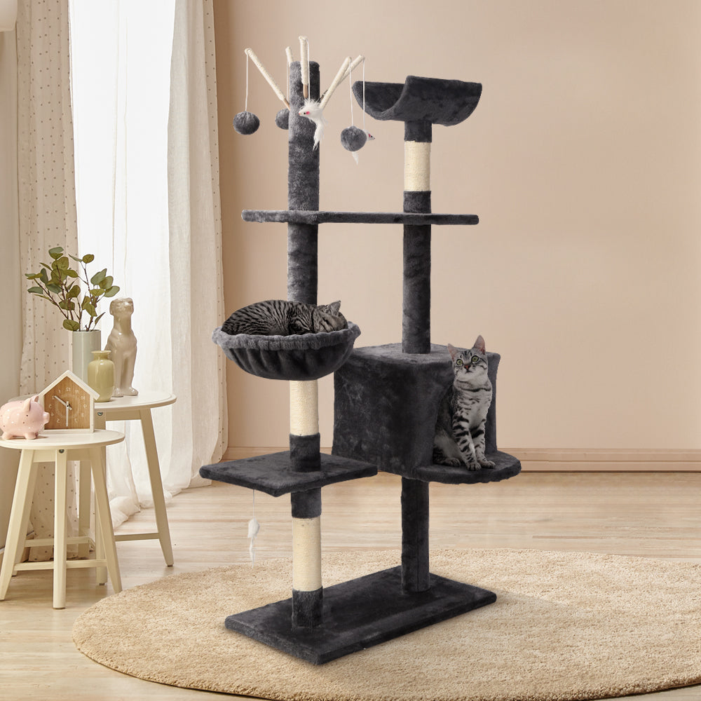 Cat Tree 140cm Tower Scratching Post Scratcher Trees Toys Condo Bed Grey